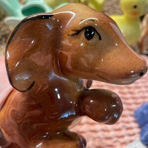 Ceramic Brown Dachshund wiener dog 1940s 1950s planter Figurine